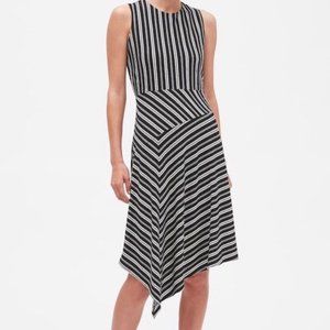 Banana Republic Factory Black/White Stripped Sleeveless Asymmetrical Midi Dress